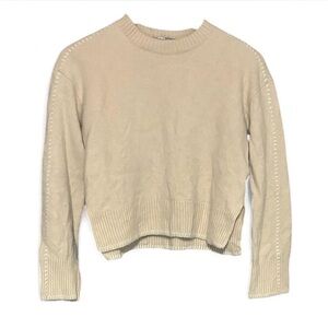 Everlane Cream 100% Wool Cropped Double Slit Sweater